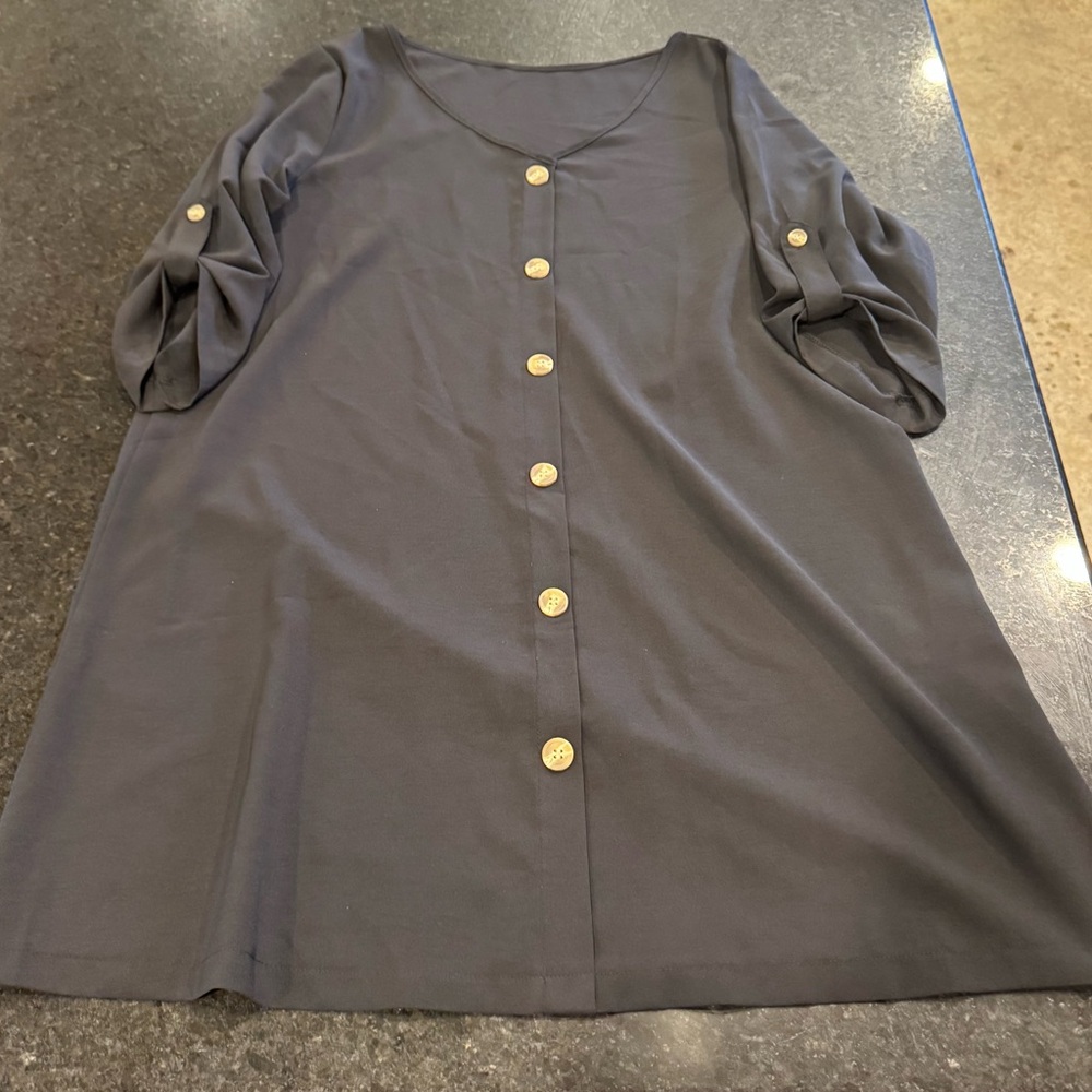 Blue Boxy Short Sleeve Button Down Shirt